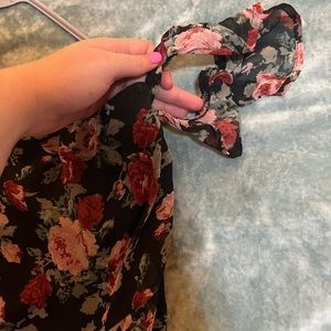 Floral maxi dress with side splits and one arm cuff